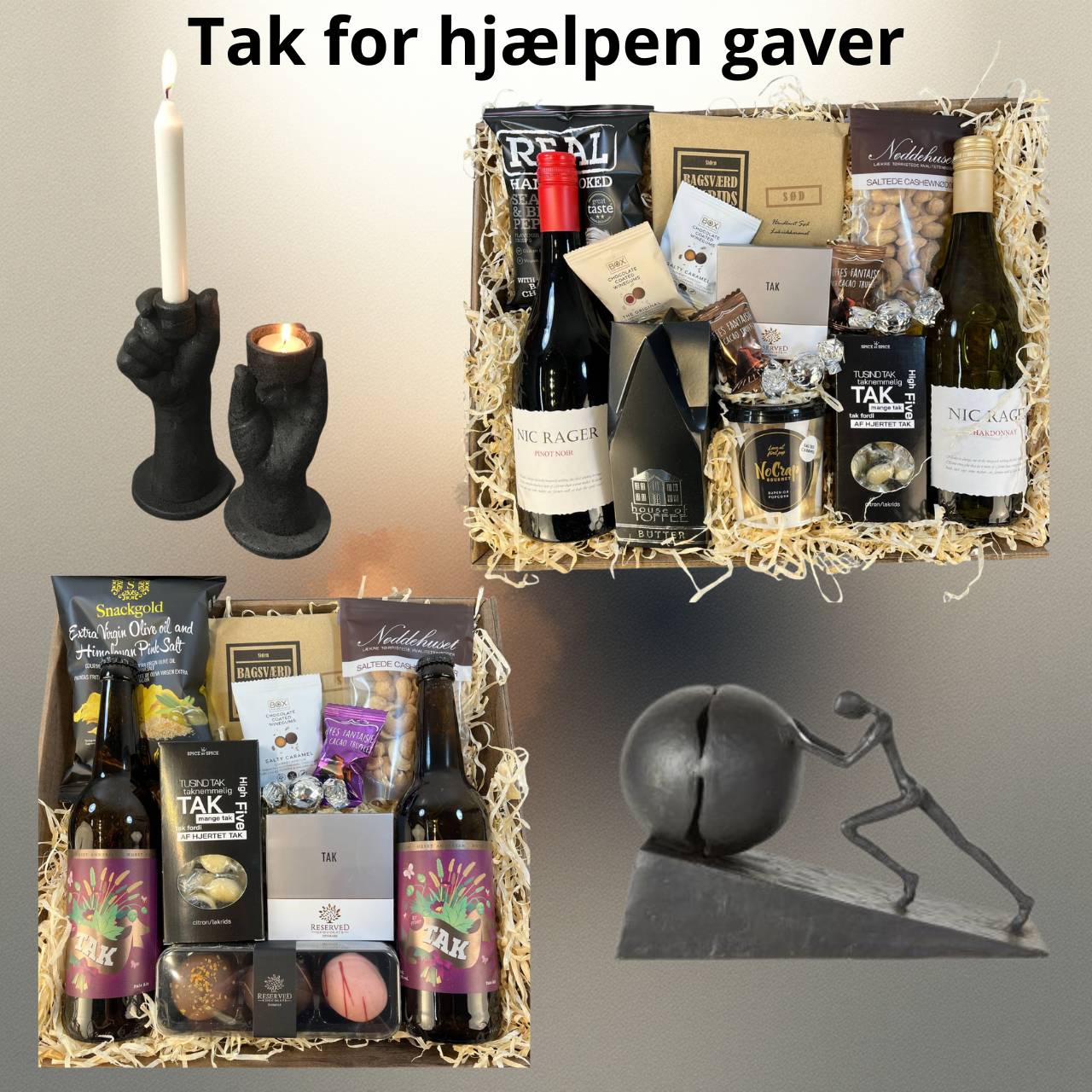 Tak for hj&aelig;lpen gaver