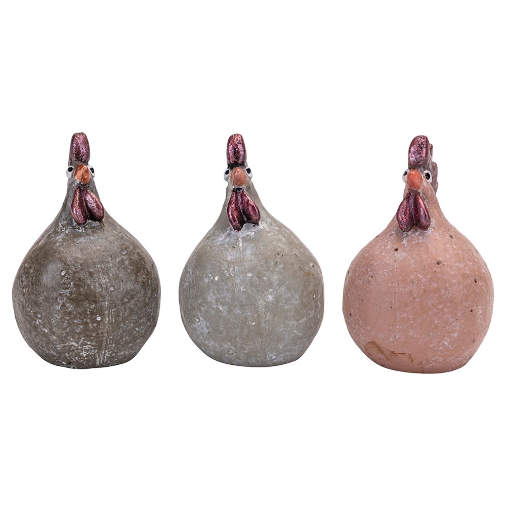 Nääsgränsgården Høne figurer 5,2 cm - Sæt med 3 stk. - lysgrå, terracotta, grå