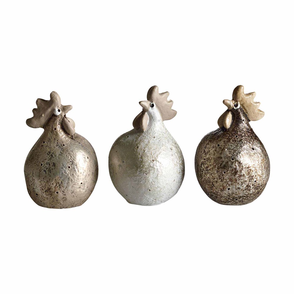 Nääsgränsgården Shimmer Høne figurer 5,2 cm - Sæt med 3 stk.- Sort, Hvid, Sand