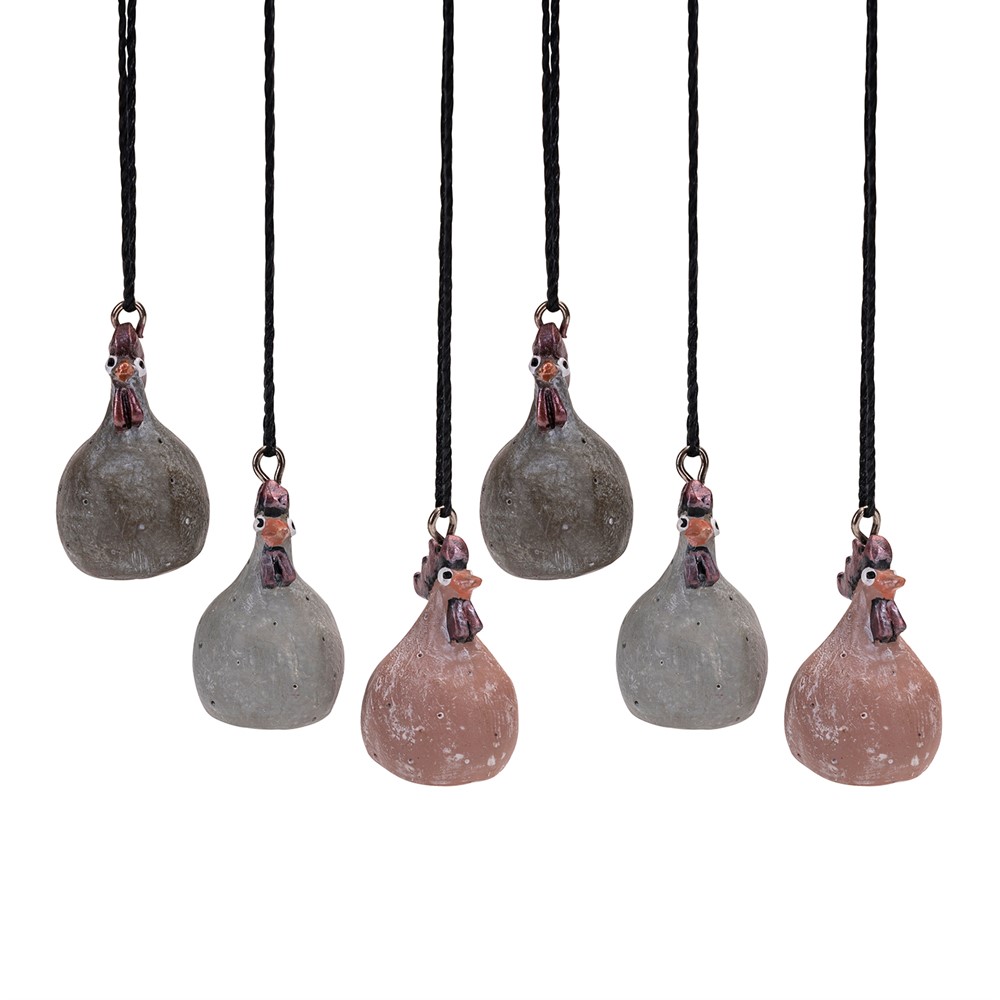 Nääsgränsgården Hængende Høne 4 cm - Mix sæt 6 stk. Lysgrå, Terracotta, Grå