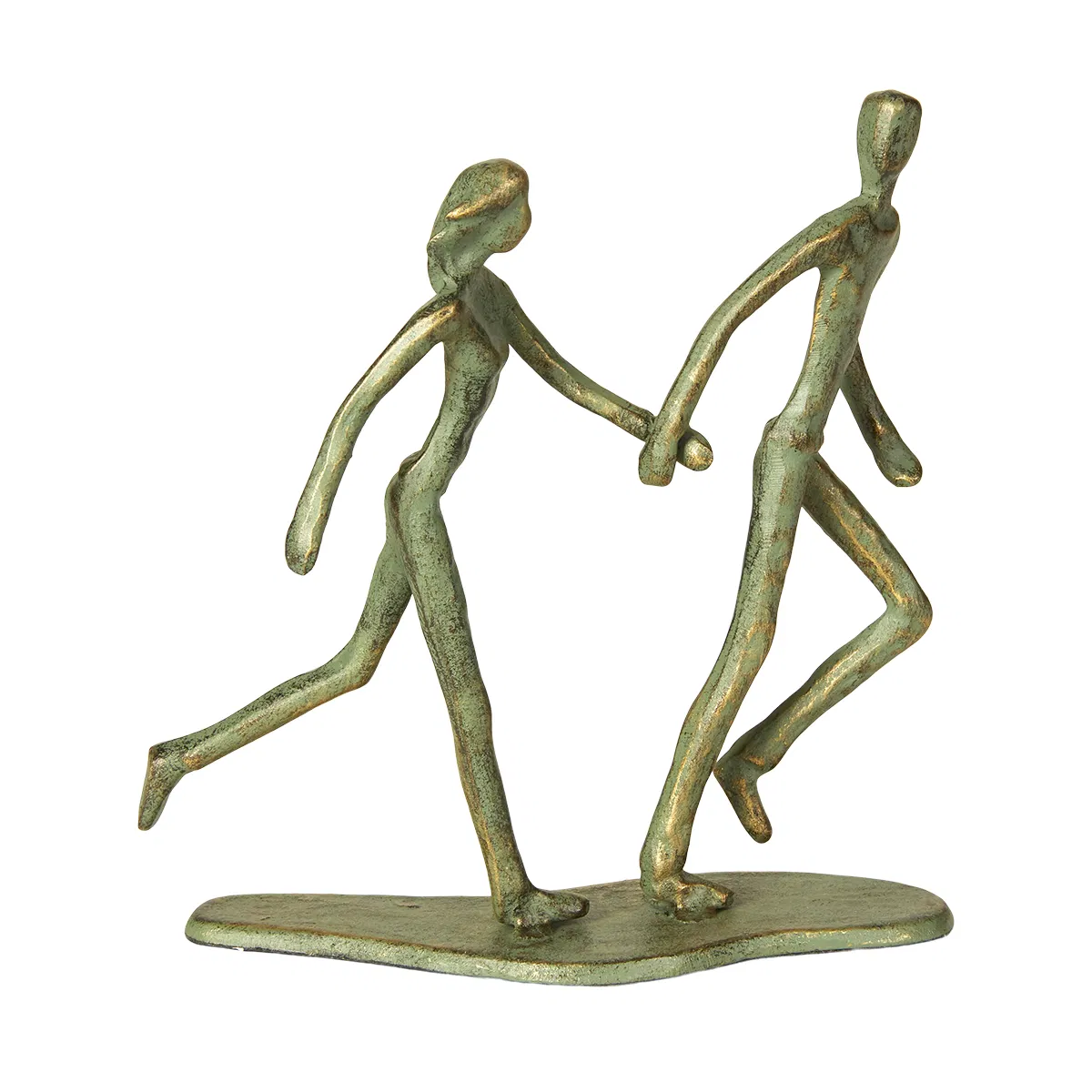 Figur Par hånd i hånd antik grøn metalfigur fra Speedtsberg