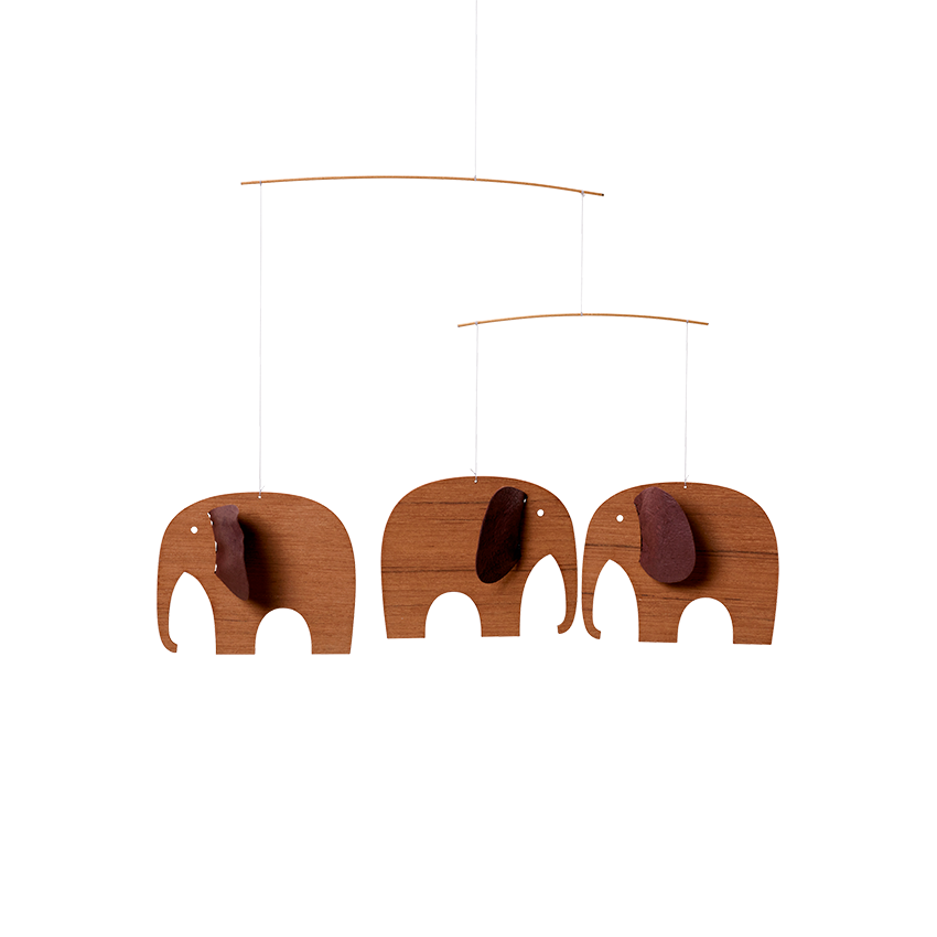 Flensted Mobiles - Design Uro - Baby Elefanter 3 - I Teaktræ