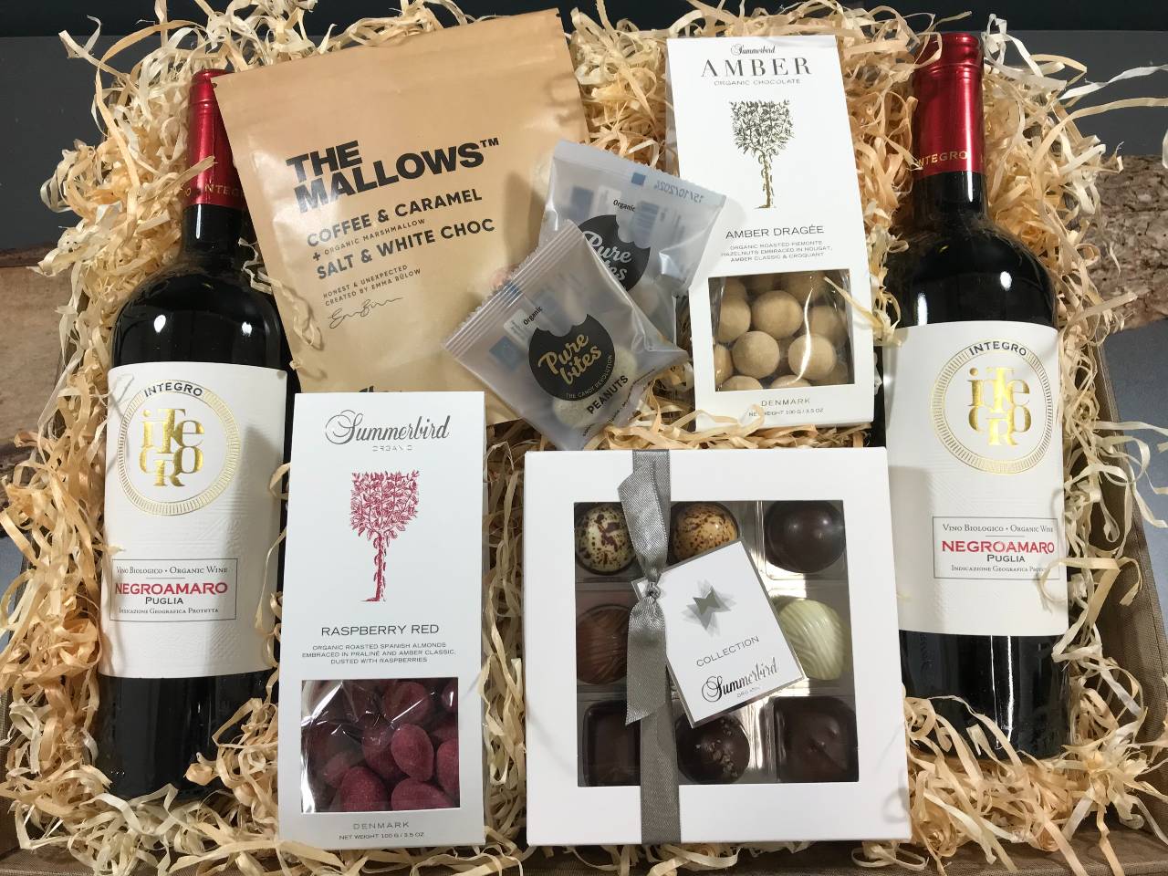 Gavekurv - Økologisk gavekurv med vin og hygge