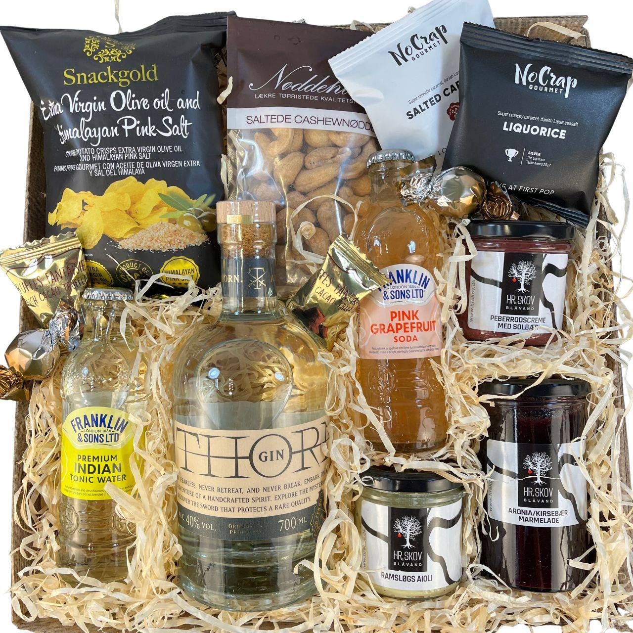 Gavekurv med gin og tapas