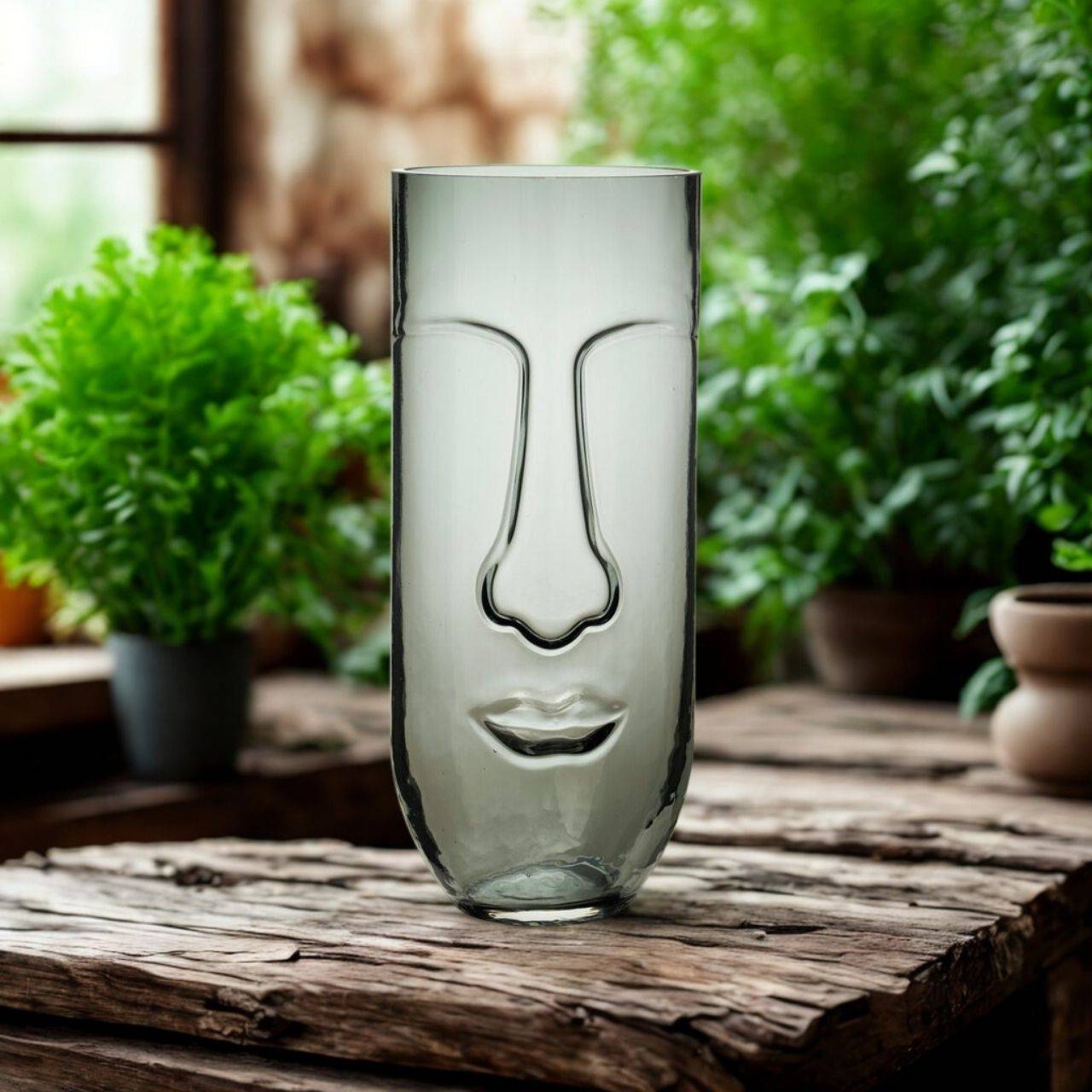 Glasvase Face Glasvase med ansigt i koksgrå glas