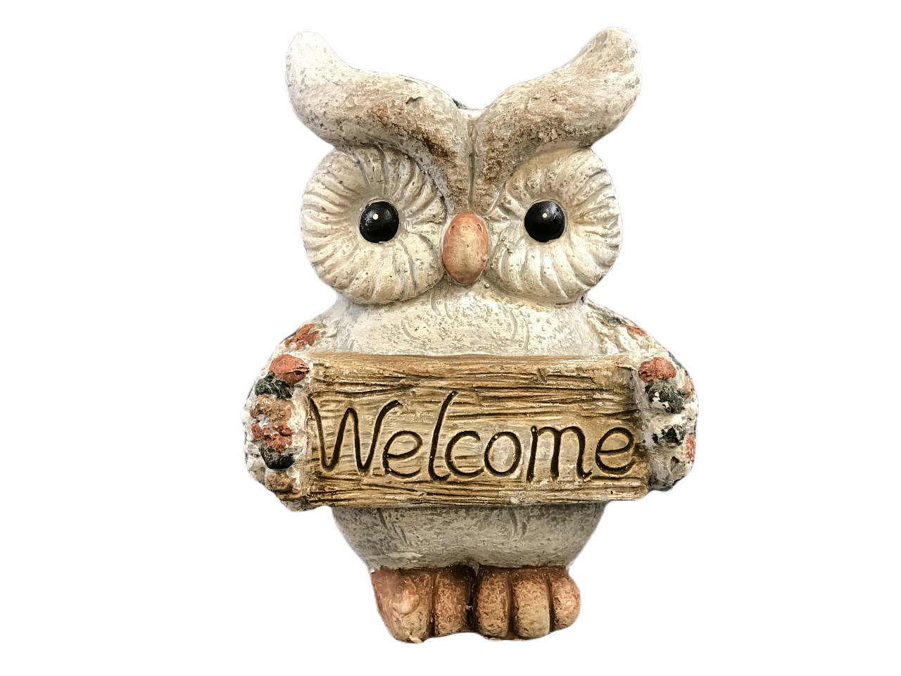 Havefigur ugle med Welcome skilt