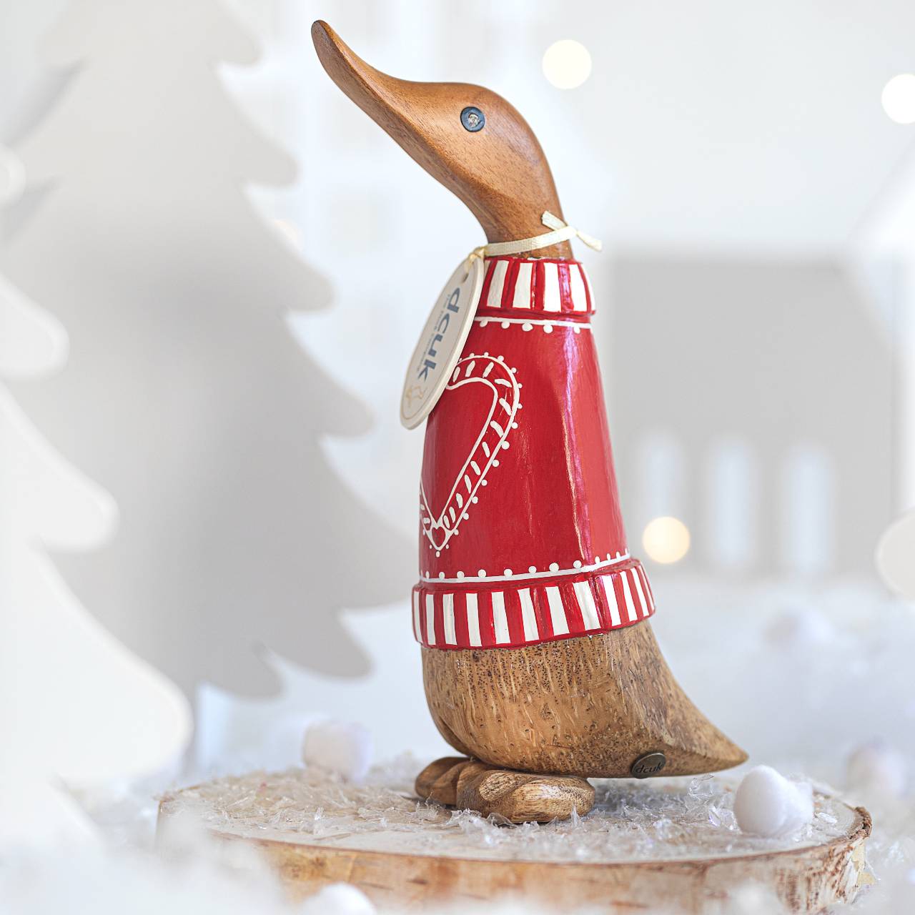 Dcuk juleand 18 cm - i rød sweater med slikstokke