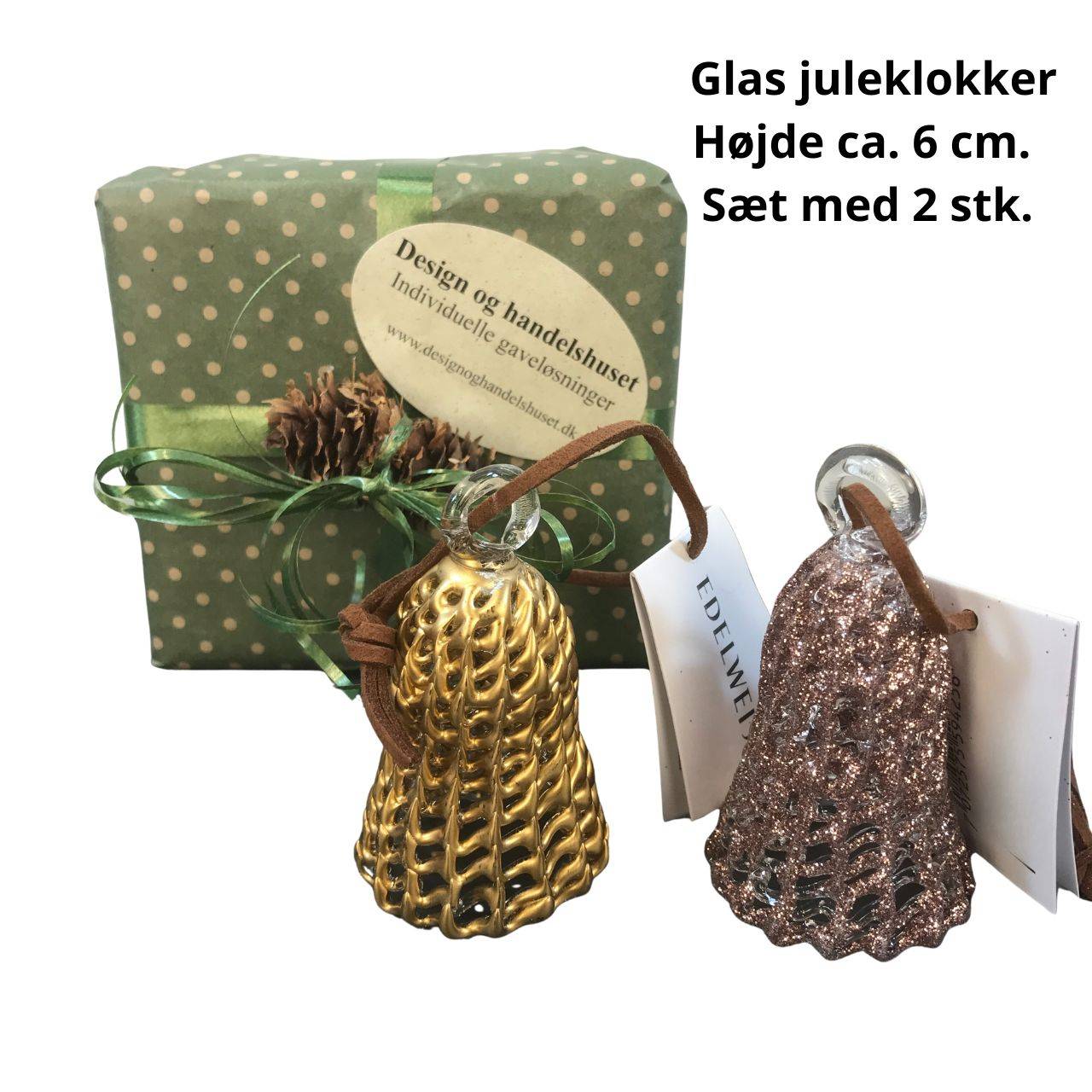 Juleophæng Glasklokker Sæt med 2 stk.