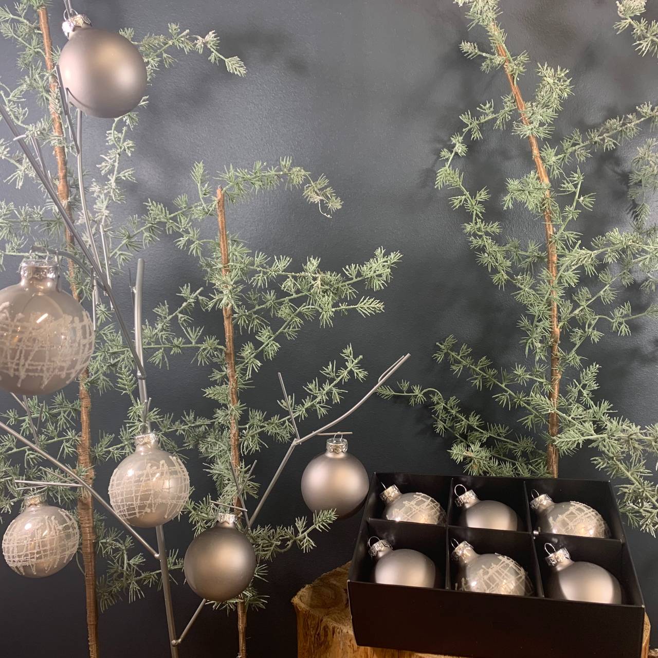 Julepynt I Æske Glaskugler - Sølvgrå
