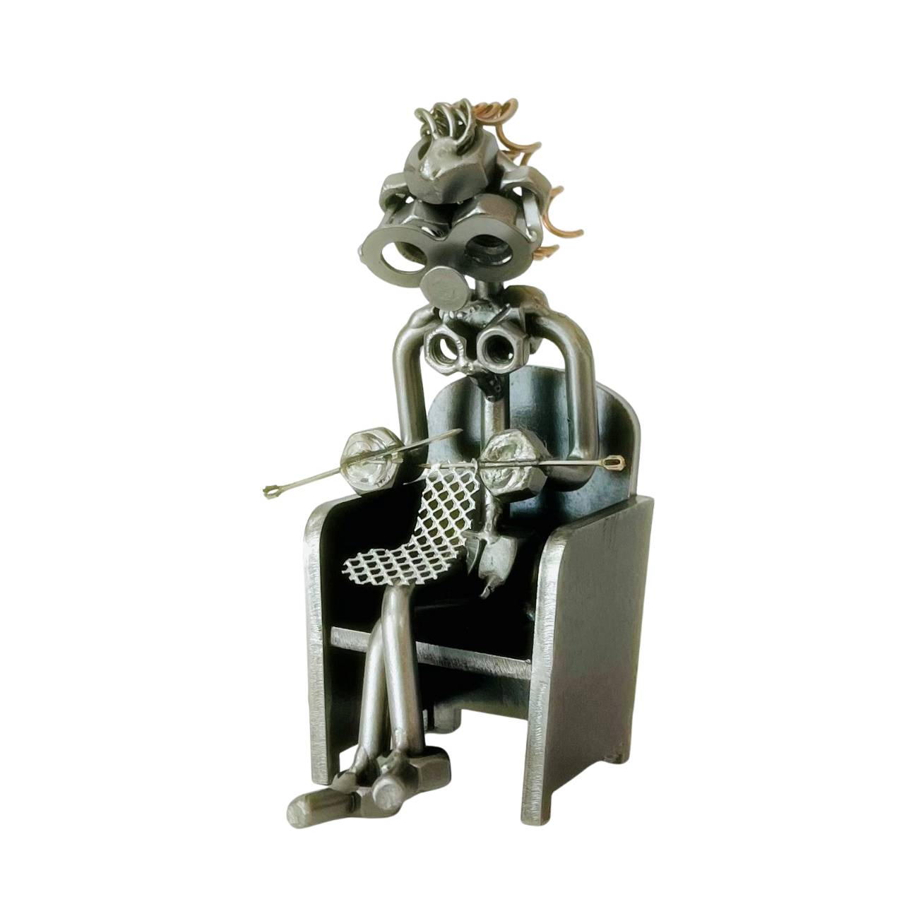 Metalfigur - Svendegave til Kvinde der strikker