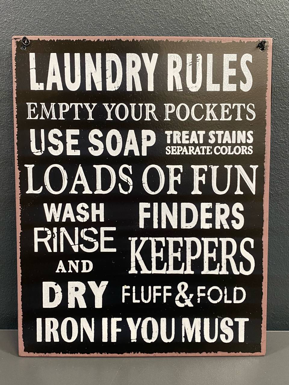 Metalskilt - Laundry rules