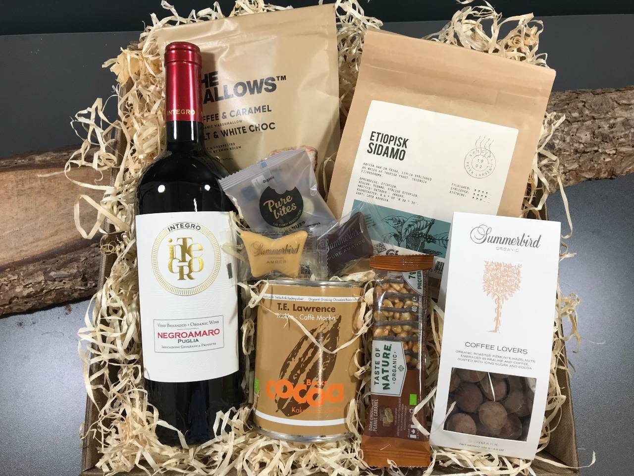 Økologisk gavekurv - Vin og hygge