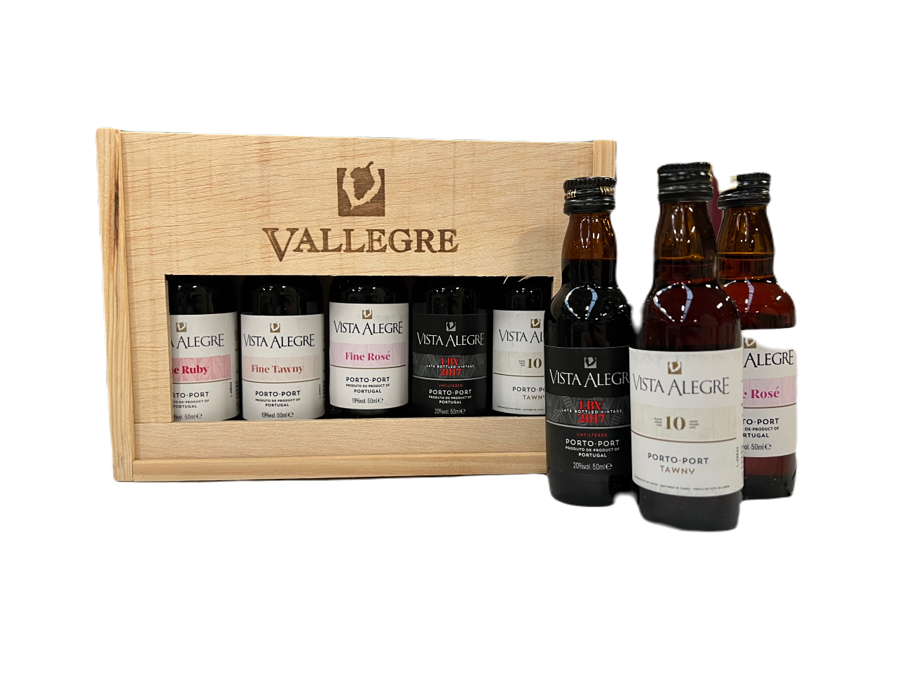 Portvin i trækasse 5 flasker a 5 cl. - Vallegre