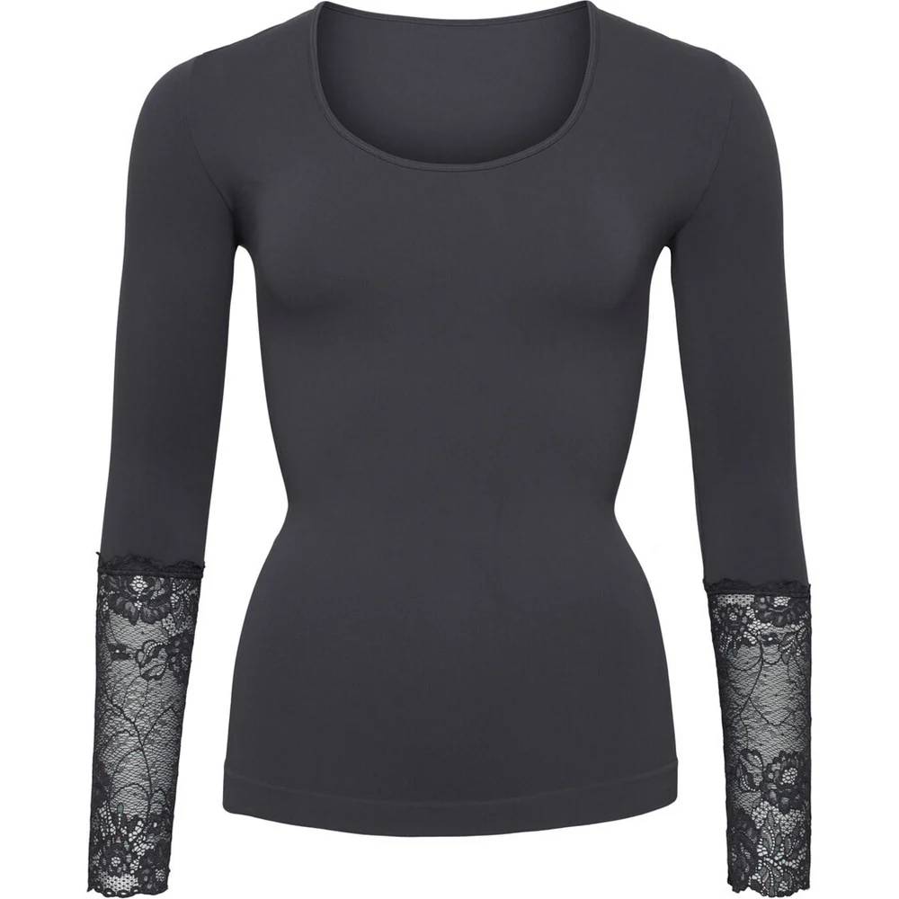 Tim og Simonsen - Bluse med blonde på ærmerne - Grå L/XL