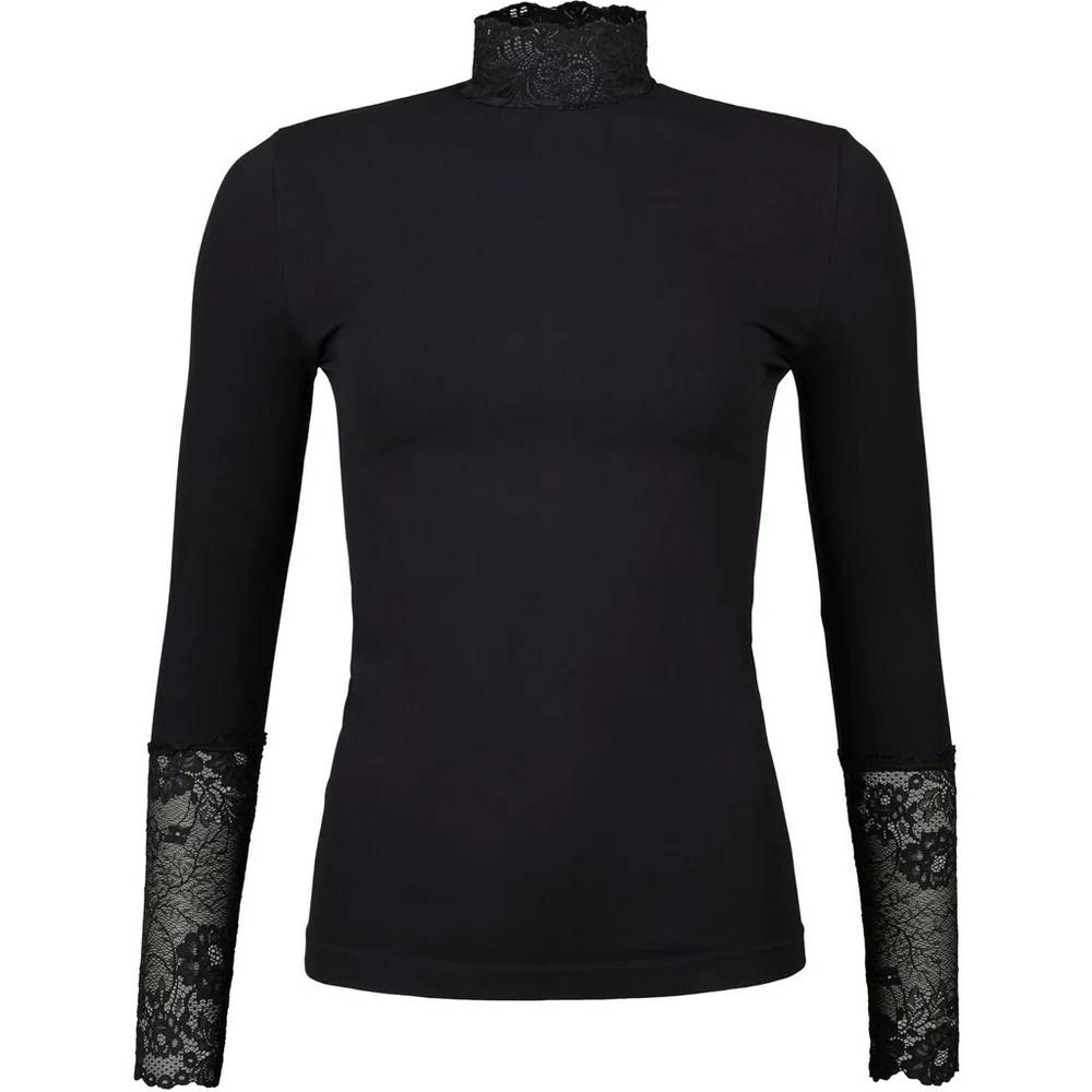 Tim og Simonsen - Bluse med blonder på hals og ærmer - Sort L/XL