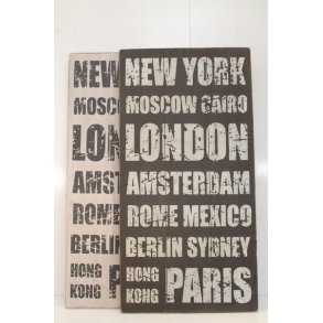Skilt Cities tr 70x36 cm.