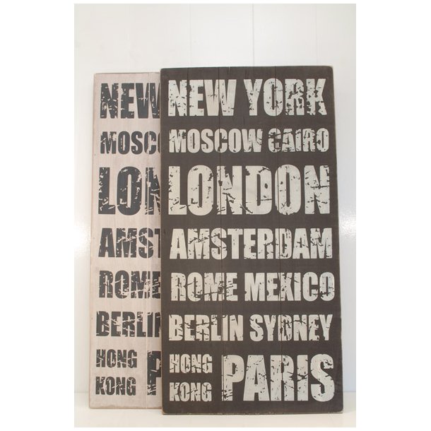 Skilt Cities tr 70x36 cm.
