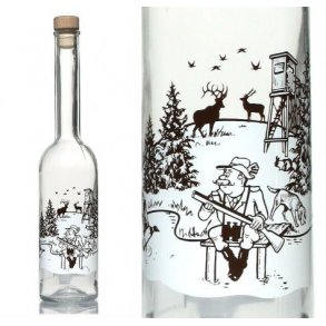 Glasflaske - Flaske med jagtmotiv - 500 ml. 