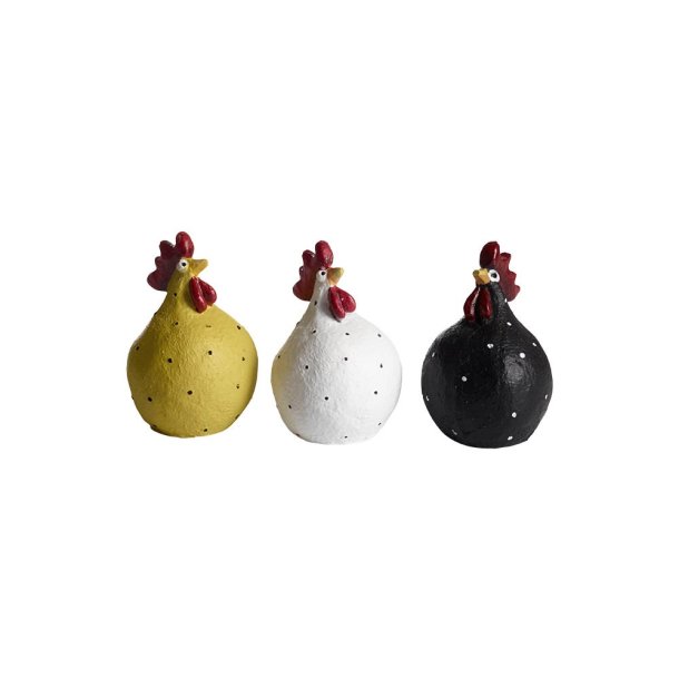 Nsgrnsgrden Prikkede Hne figurer 5,2 cm - St med 3 stk. - Gul, hvid, sort