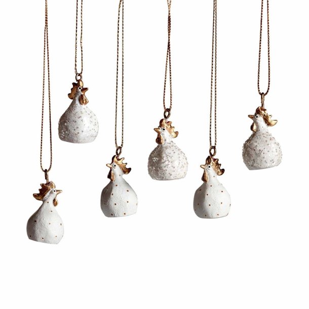 Nsgrnsgrden Hngende Hne 4 cm - Glamour Mix - 6 stk., Guld Og Hvid