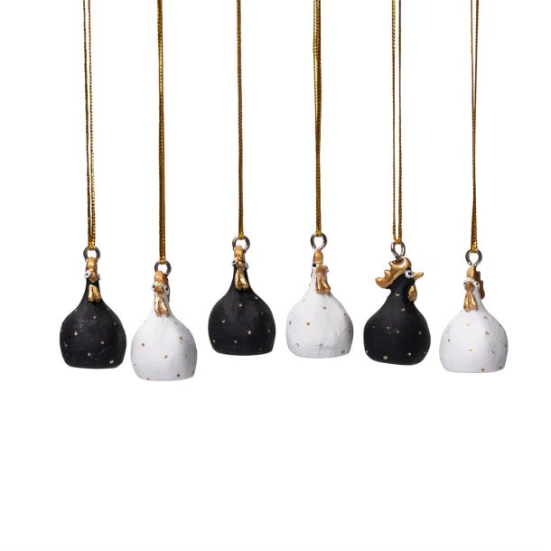 Nsgrnsgrden Hngende Hne 4 cm - Mix st 6 stk. Sort/Guld, Guld/Hvid