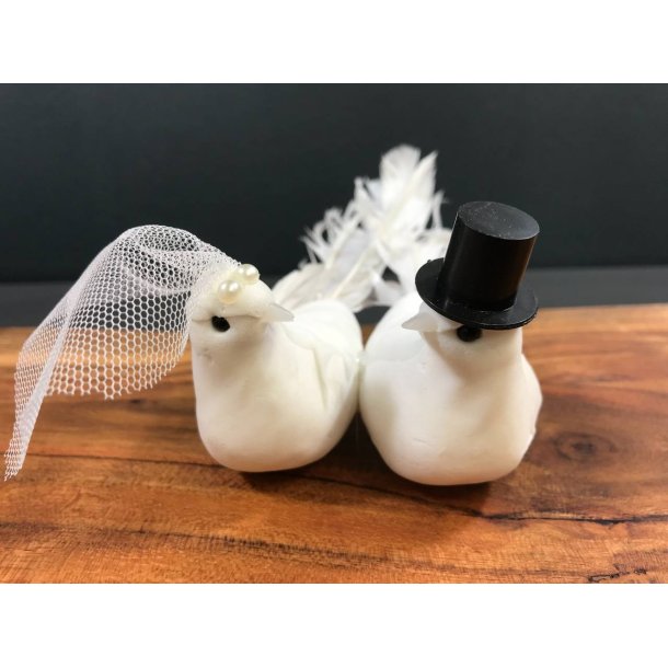 Bryllupsfigur - Hvide duer med hat og slr