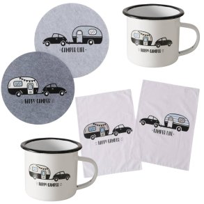 Campings�t � D�kservietter, krus og viskestykker � Happy Camper