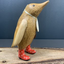 Dcuk - Tr Pingvin 22cm - Blomstrede Gummistvler - Rd - Kigger Ligeud 