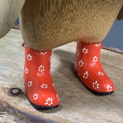 Dcuk - Tr Pingvin 22cm - Blomstrede Gummistvler - Rd - Kigger Ligeud 