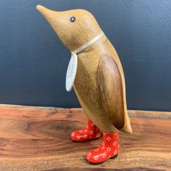 Dcuk - Tr Pingvin 22cm - Blomstrede Gummistvler - Rd - Kigger Til Venstre