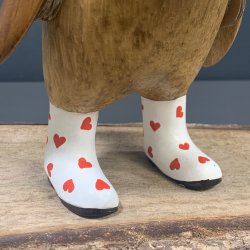 Dcuk - Tr Pingvin 22cm - Hjerte Gummistvler - Hvid og Rd - Kigger Ligeud