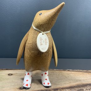 Dcuk - Tr Pingvin 22cm - Hjerte Gummistvler - Hvid og Rd - Kigger Til Hjre