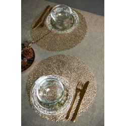 Dkkeserviet - Guld farvet dkkeserviet i smukt bladmnster