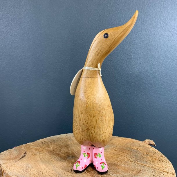 Dcuk - Tr And 18cm - Blomstrede Gummistvler - Lyserd - Kigger Til Hjre