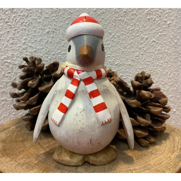 Dcuk - Tr Pingvin 15cm - Med Hue og Halstrklde - Gr - Kigger Ligeud