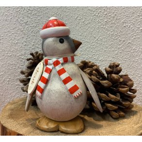 Dcuk - Tr Pingvin 15cm - Med Hue og Halstrklde - Gr - Kigger Til Hjre