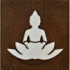 Dekoration til rionet � Buddha og lotusblomst i cortenst�l