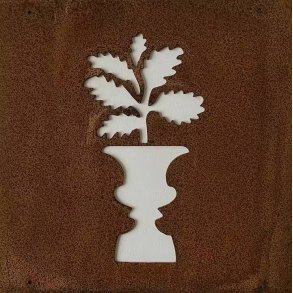 Dekoration til rionet � Potte med blomst i cortenst�l