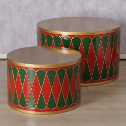 Store juletrommer i metal s�t med 2