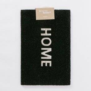 Drmtte i kokosfiber med teksten HOME i rustfri stl.