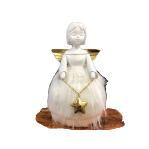 Engel med pelskjole og stjerne - H 29 cm