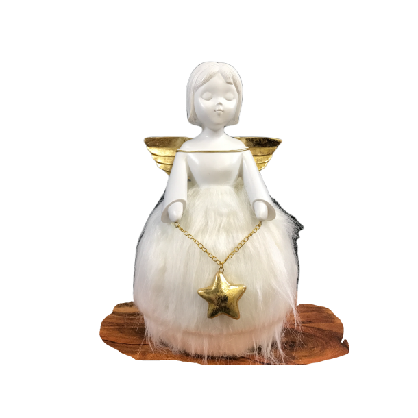 Engel med pelskjole og stjerne - H 29 cm