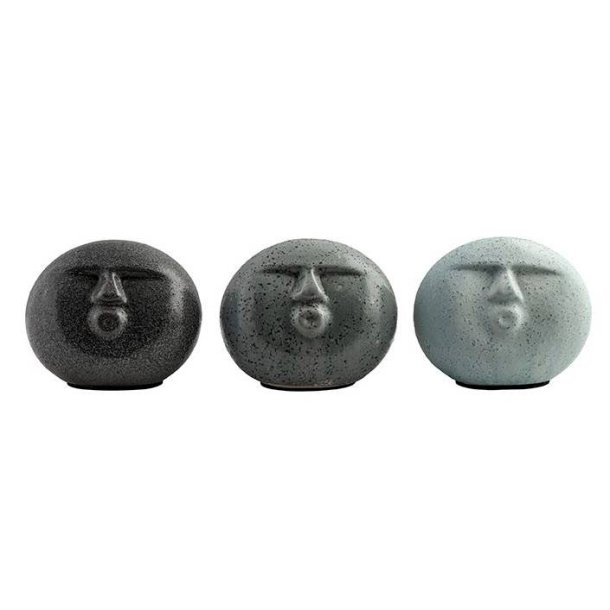 Figur  Face st/3 stk. Grn mix | Moderne keramikfigurer til dit hjem