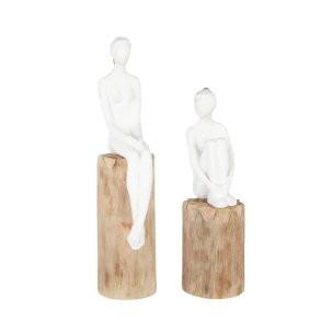 Figur � Kvindefigurer s�t 2 stk. i hvid aluminium & mangotr�
