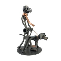 Metalfigur - Mand gr tur med hund