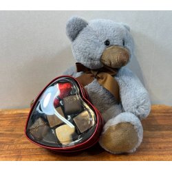 Gavekurv - Barselsgave med lysebl bamse