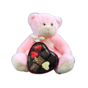 Gavekurv - Barselsgave med lyserd bamse