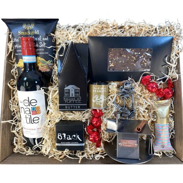 Gavekurv med metalfigur - Butiksassistent - Kvindelig salgsassistent - Vin og hygge