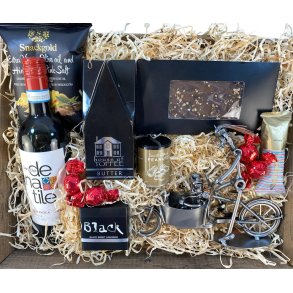 Gavekurv med metalfigur - Dagplejer - Ladcykel - Vin og hygge