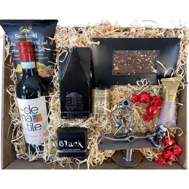 Gavekurv med metalfigur - Fysioterapeut - Kiropraktor - Vin og hygge